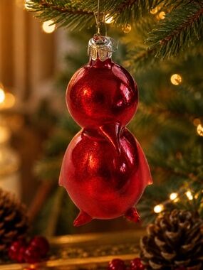 Vintage Pier 1 Red Glass Penguin Christmas Ornament – 5.75" Mercury Glass Style